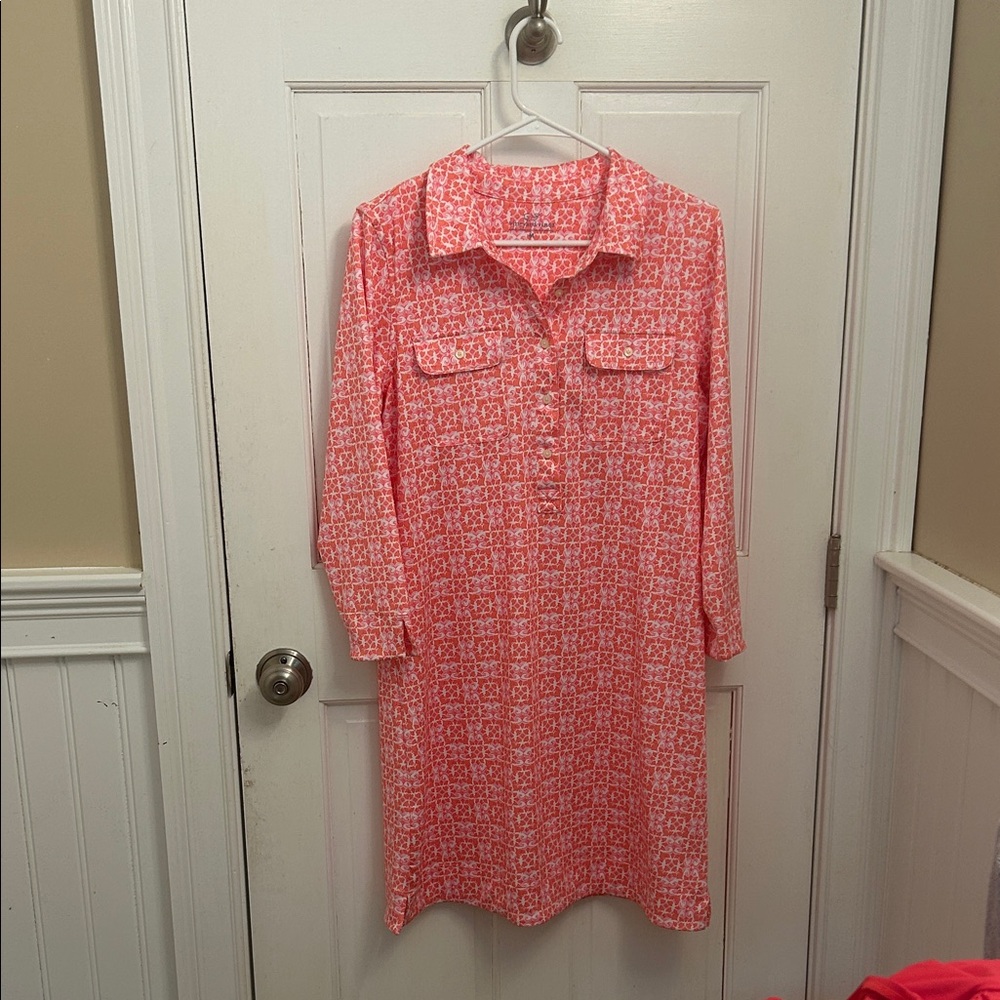 Vineyard Vines Coral Patterned Long Sleeve Dress